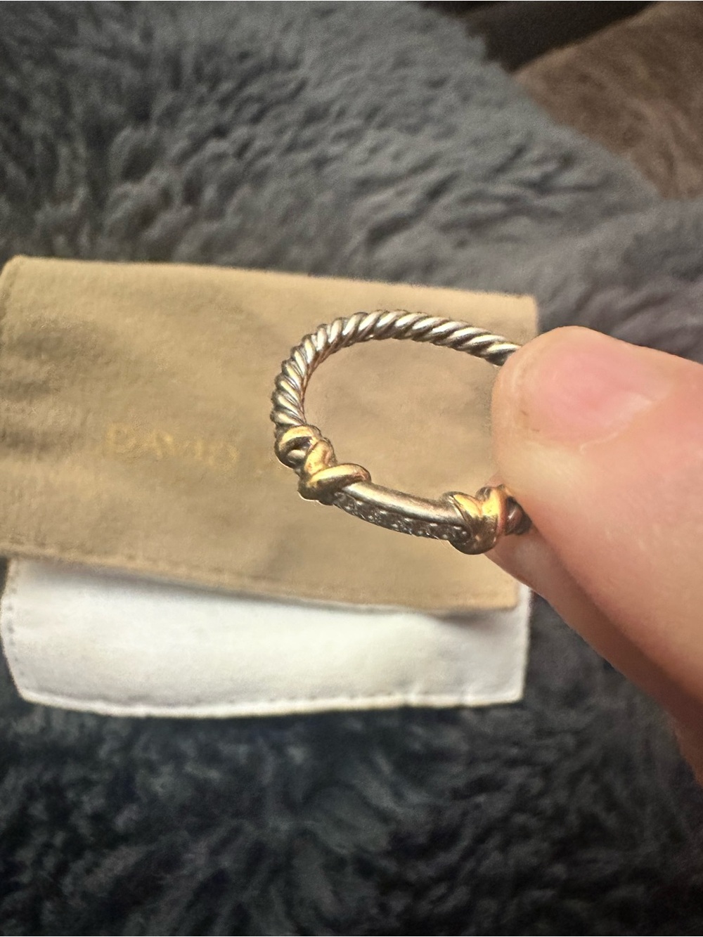 David Yurman Petite Helena Sterling Silver and 14k Gold Cable Ring with Diamonds - Picture 3 of 9